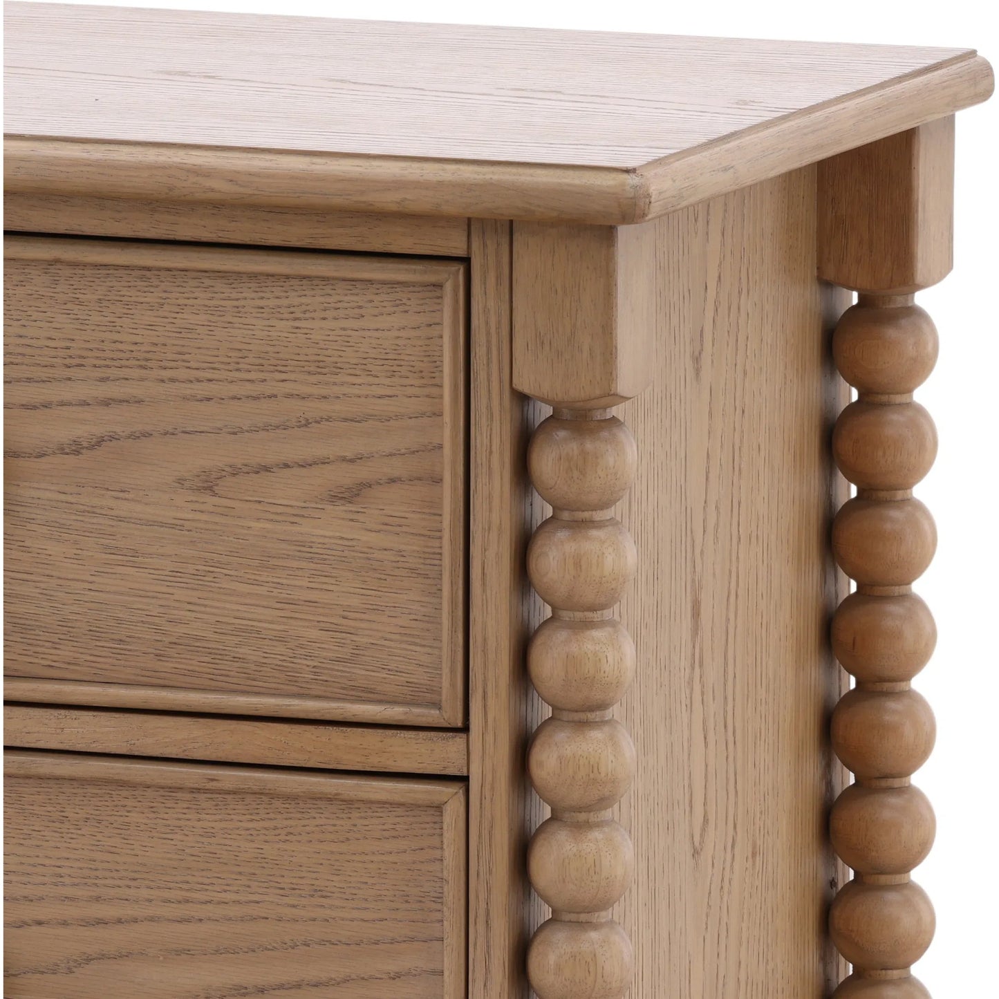 006 SI-2440520 | Closeup | Marcellina Nightstand by Arch & Plane in natural. Made from rubber wood, oak veneer in a transitional style.