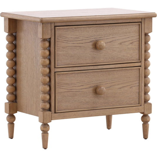 Marcellina Nightstand by Arch & Plane in natural. Made from rubber wood, oak veneer in a unique style.