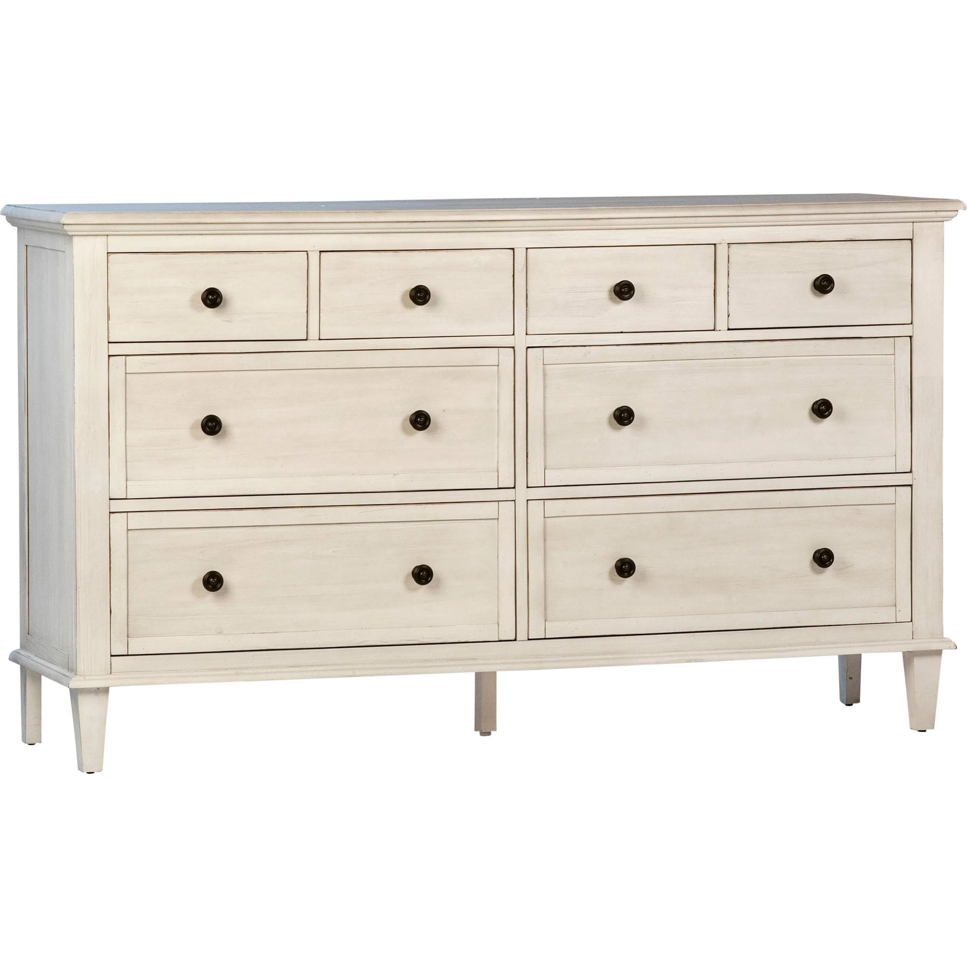 Dontae Reclaimed Acacia White-Washed Coastal Dresser by Arch & Plane in white wash. Made from relaimed acacia in a modern style.