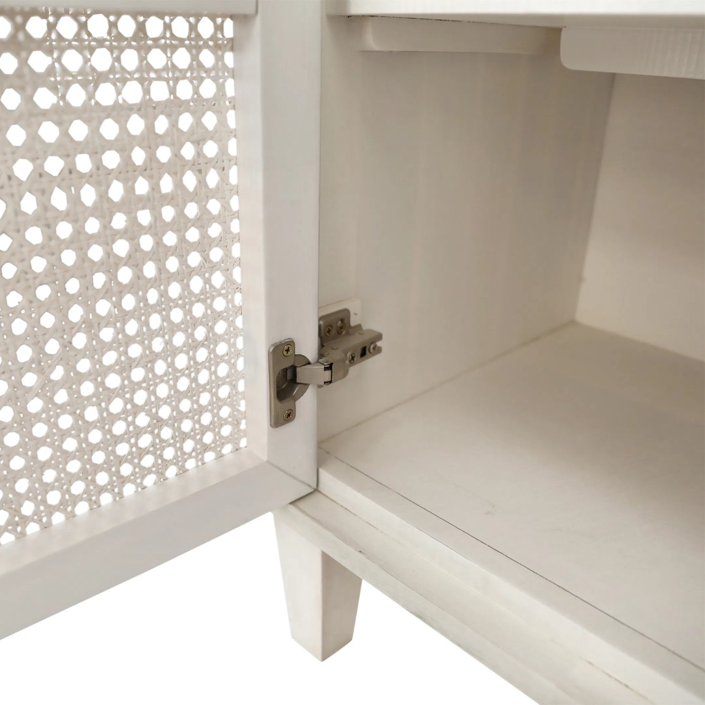 002 SI-2350593 | Closeup | Crissy Sideboard by Arch & Plane in whitewash. Made from acacia wood, cane in a transitional style.