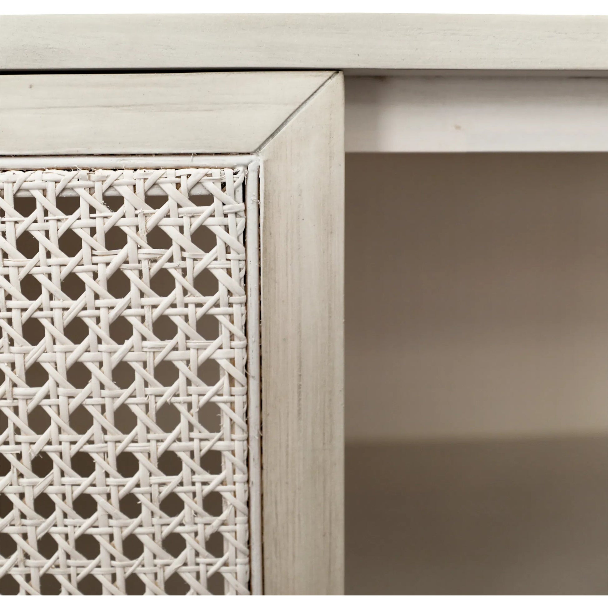 Crissy Sideboard by Arch & Plane in whitewash. Made from acacia wood, cane in a transitional style.