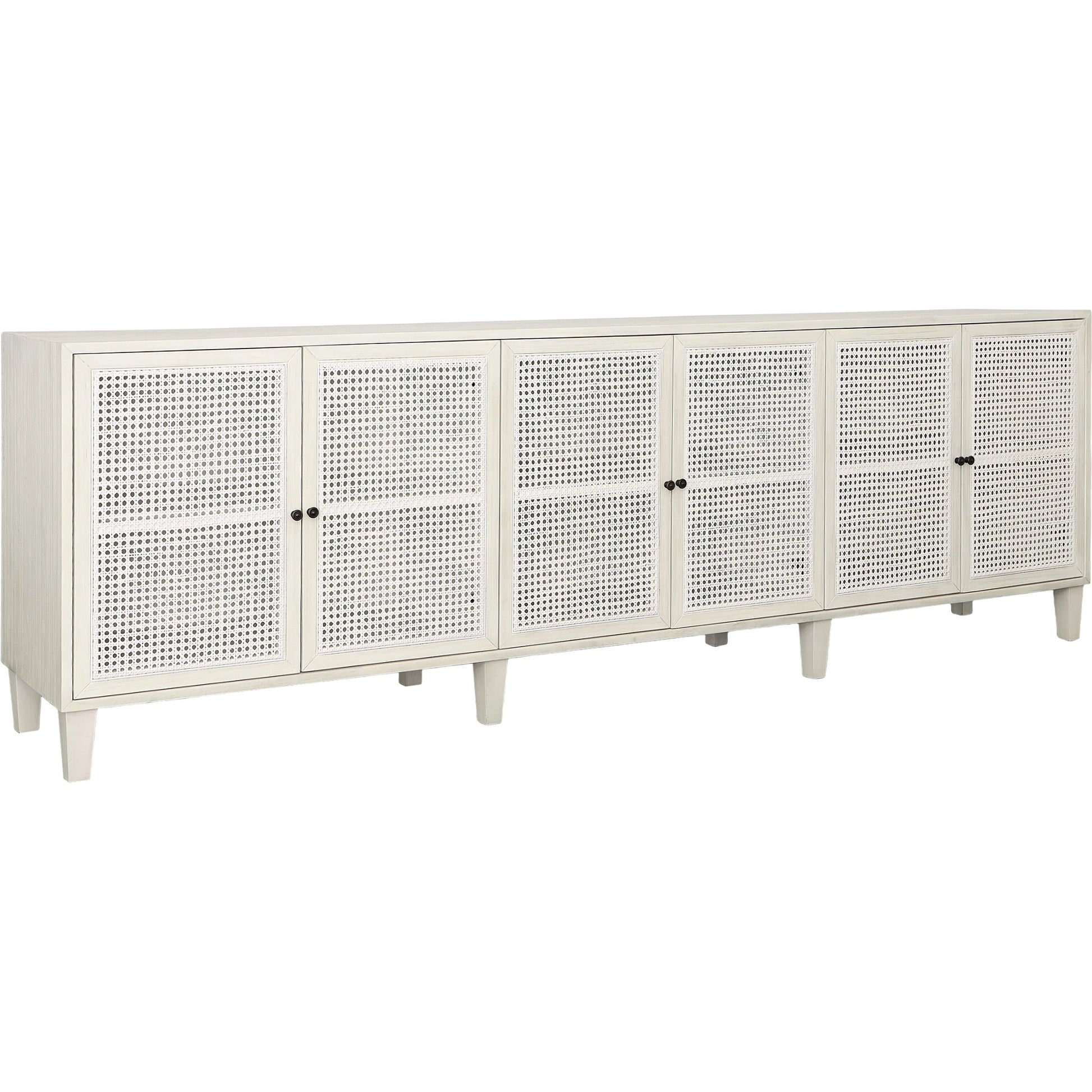 Crissy Sideboard by Arch & Plane in whitewash. Made from acacia wood, cane in a transitional style.