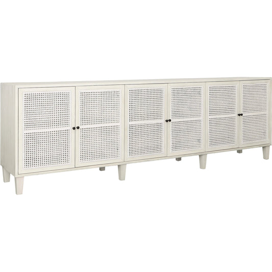 Lugano Sideboard by Arch & Plane in whitewash. Made from acacia wood, cane in a unique style.