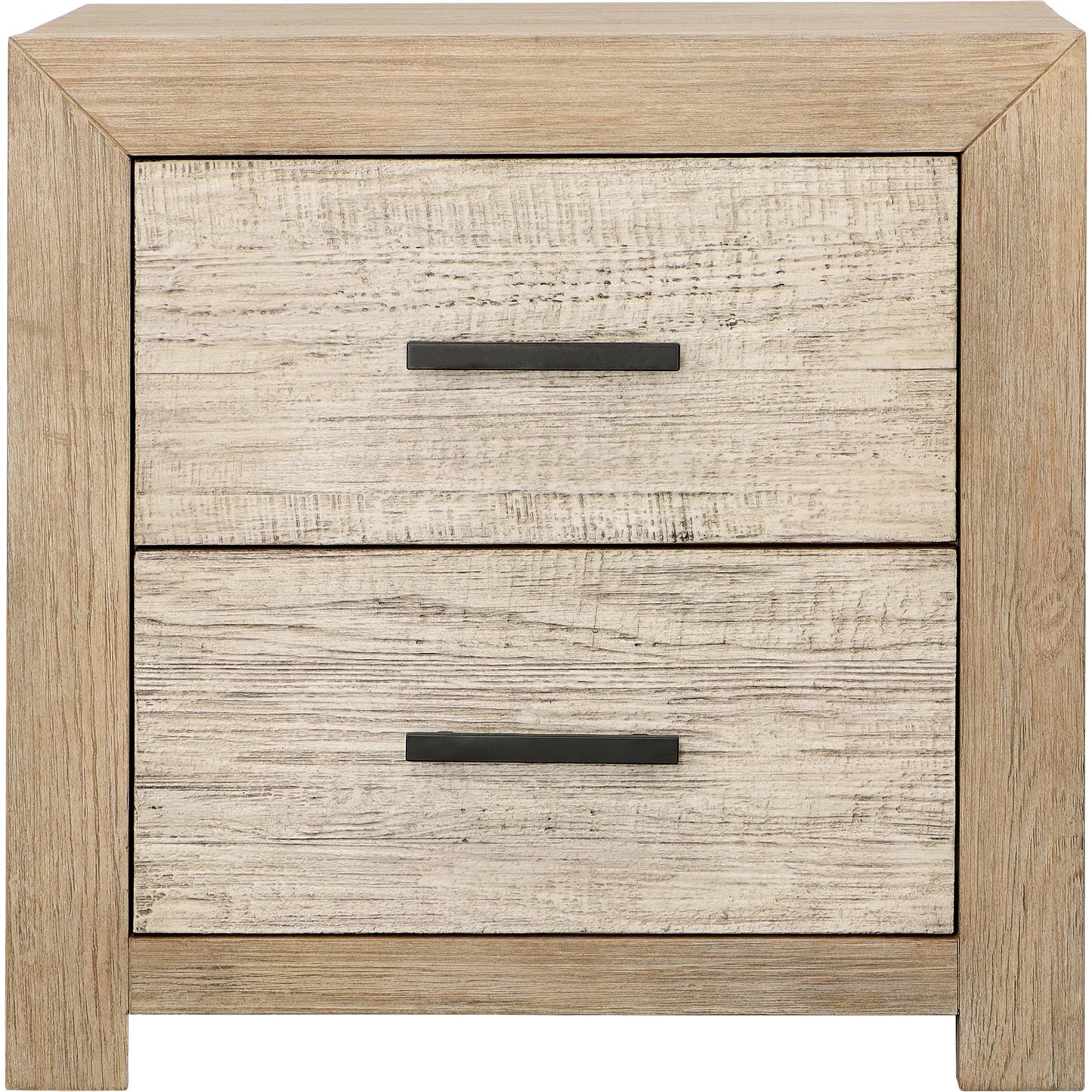 002 SI-2350597 | Additional Silo | Tyrone Double Drawer Nightstand by Arch & Plane in light, grey warm wash finish. Made from solid pine wood, pine veneer in a transitional style.