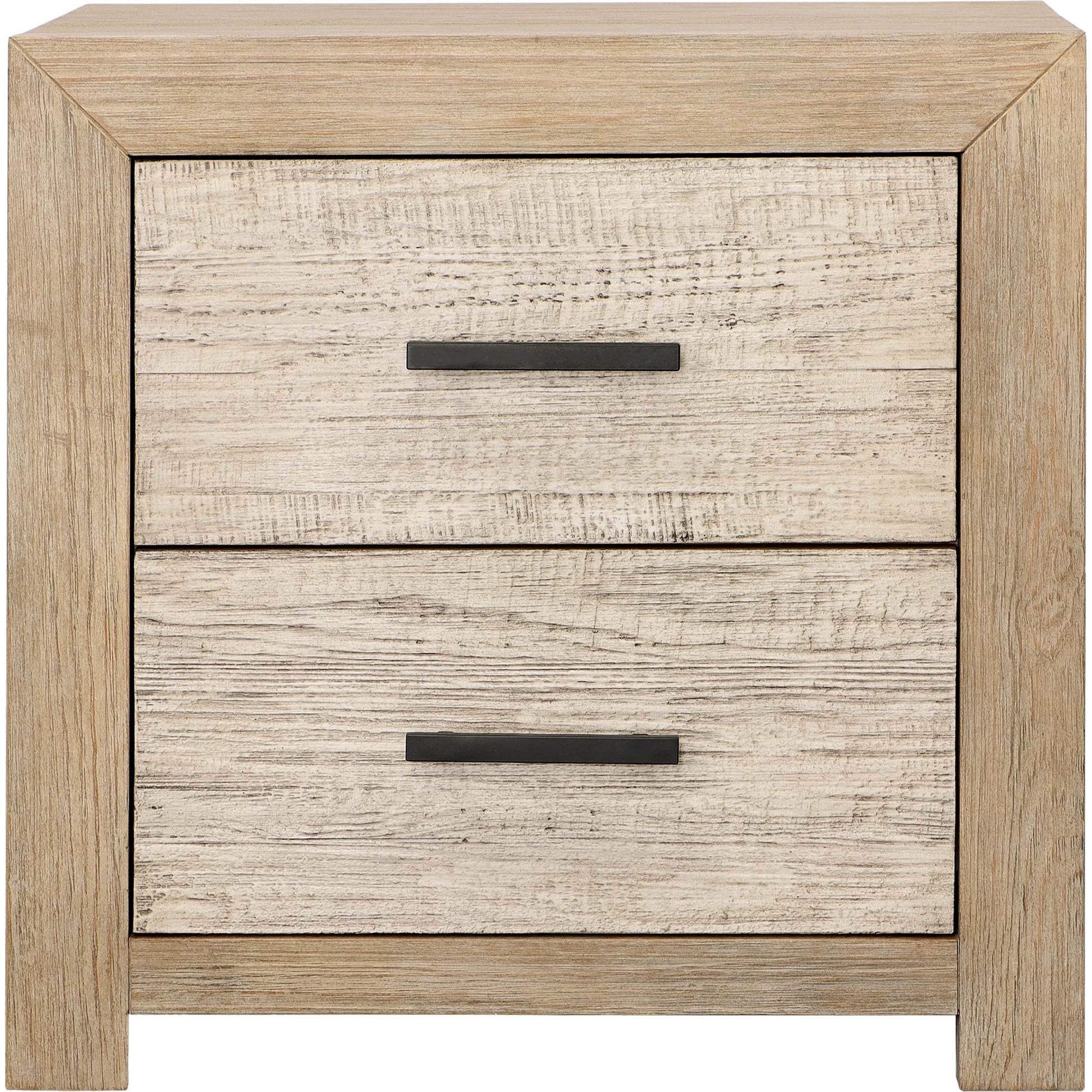 Tyrone Double Drawer Nightstand by Arch & Plane in light, grey warm wash finish. Made from solid pine wood, pine veneer in a transitional style.