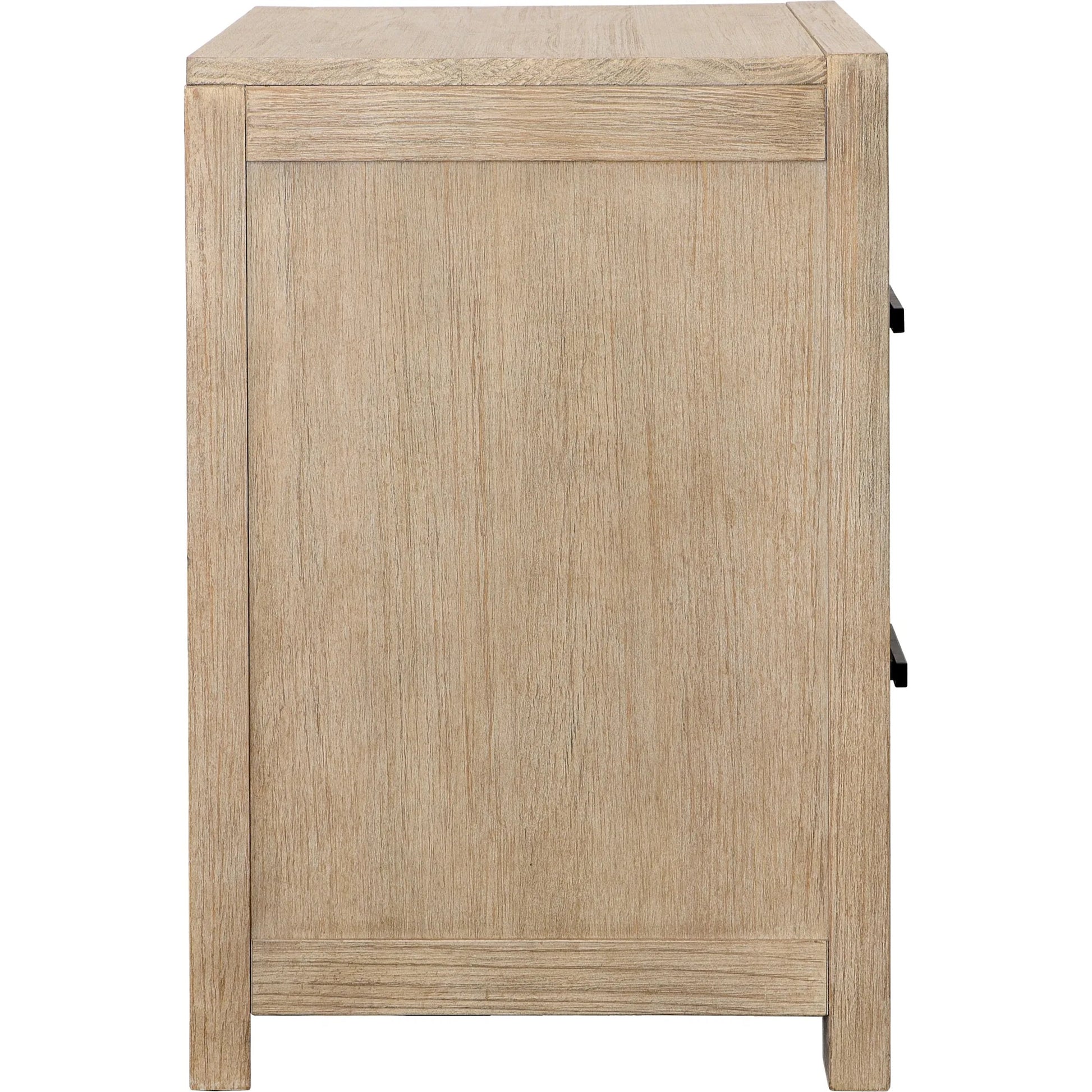 Tyrone Double Drawer Nightstand by Arch & Plane in light, grey warm wash finish. Made from solid pine wood, pine veneer in a transitional style.
