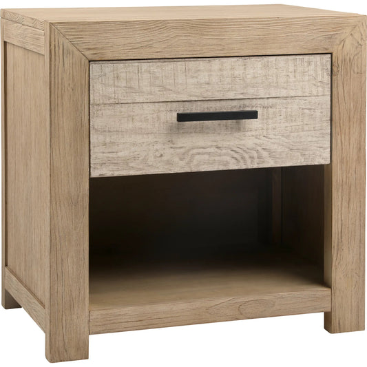 Dewayne Nightstand by Arch & Plane in light grey warm wash. Made from reclaimed pine wood in a unique style.