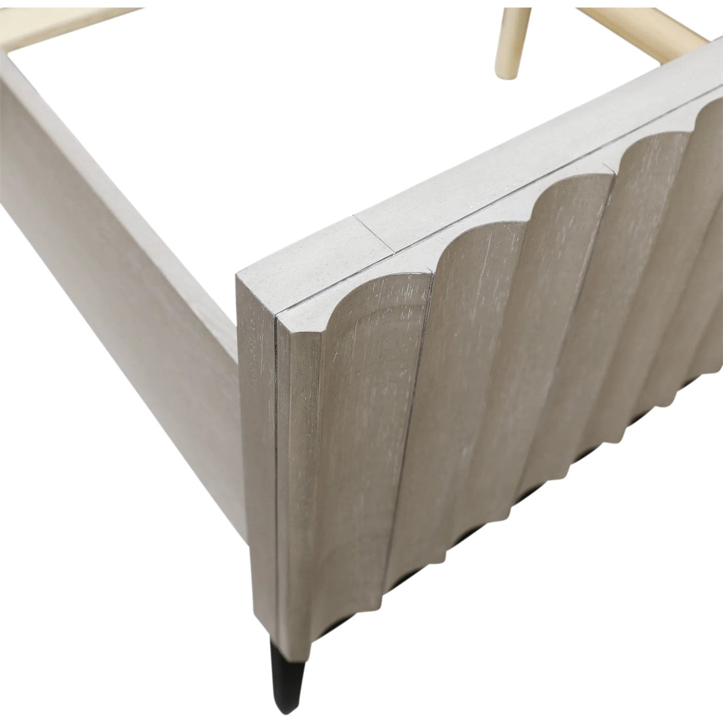 008 SI-2350599 | Closeup | Brooks Bed by Arch & Plane in light grey wash. Made from rubber wood, oak veneer in a transitional style.