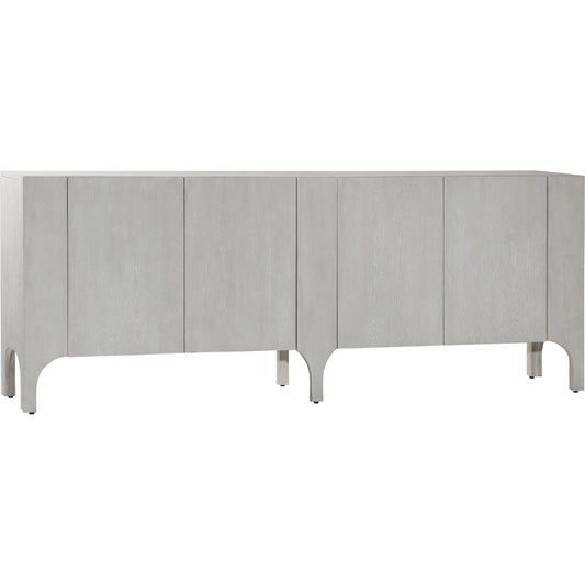 Maiya Sideboard by Arch & Plane in light grey wash. Made from rubber wood, oak veneer in a unique style.
