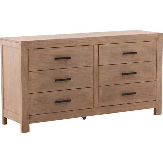 Emmalyn Dresser by Arch & Plane in light warm wash, black handles. Made from solid pine wood, pine veneer in a transitional style.