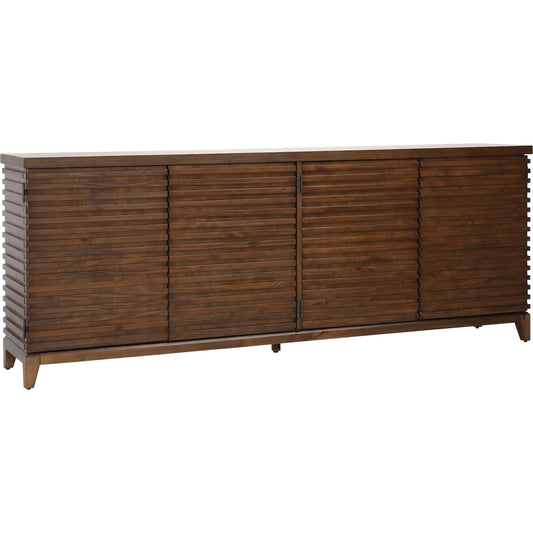 Essie Sideboard by Arch & Plane in medium brown. Made from acacia wood, veneer in a unique style.
