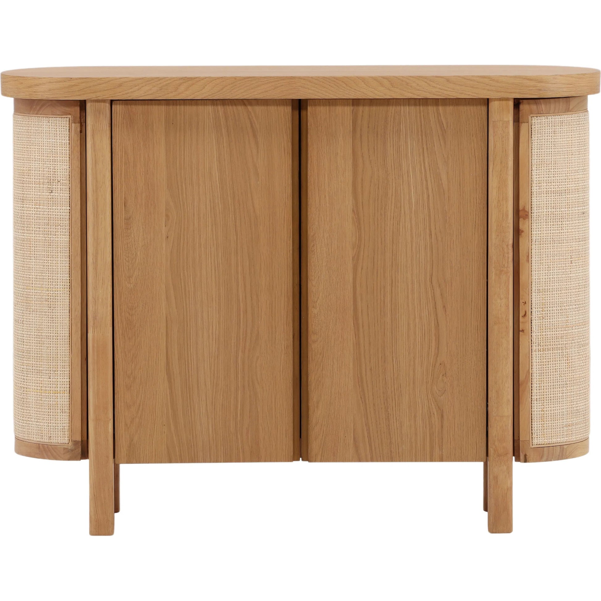 Joni Sideboard by Arch & Plane in natural. Made from rubber wood, oak veneer, cane in a transitional style.