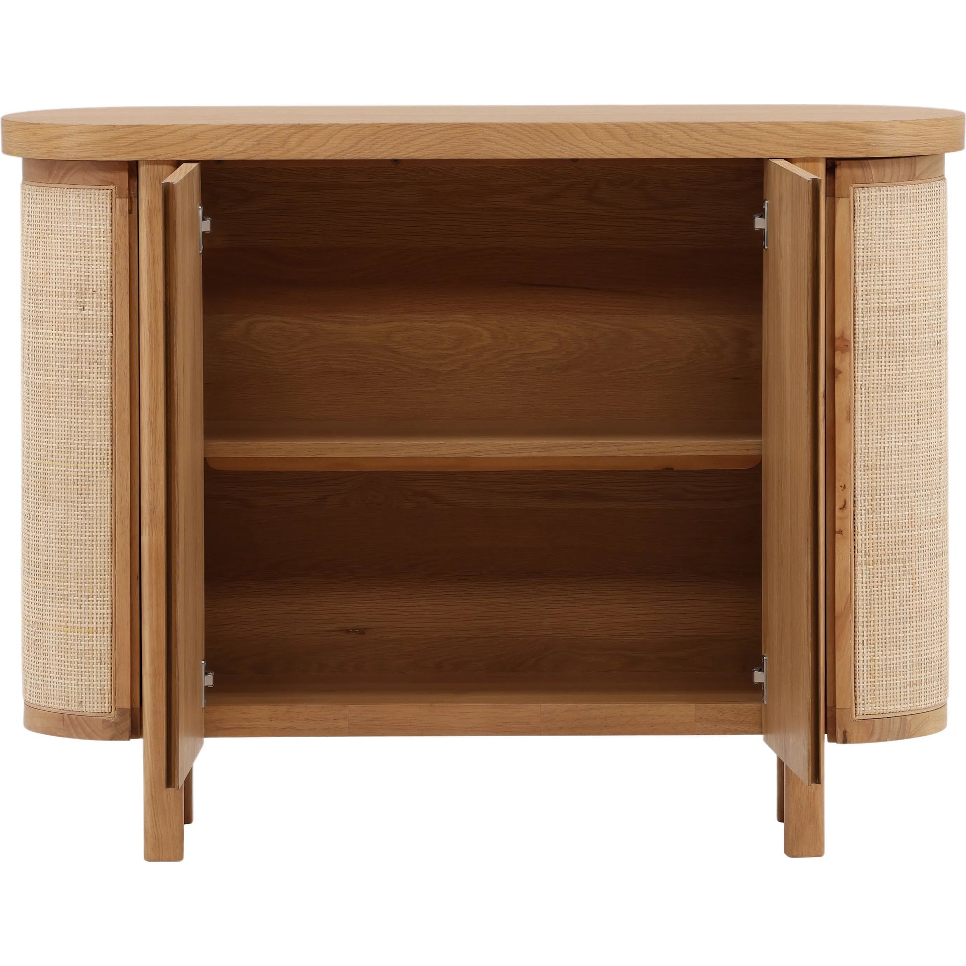 Joni Sideboard by Arch & Plane in natural. Made from rubber wood, oak veneer, cane in a transitional style.