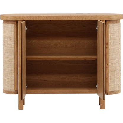 Joni Sideboard by Arch & Plane in natural. Made from rubber wood, oak veneer, cane in a transitional style.