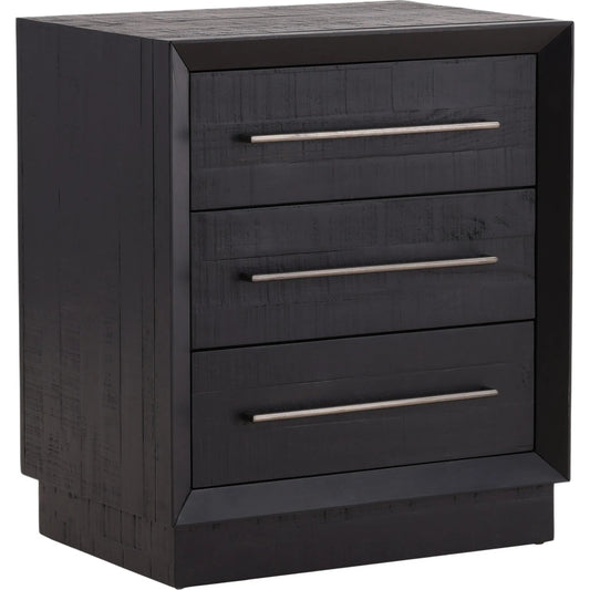 Humphreys Nightstand by Arch & Plane in black, antique nickel handles. Made from pine wood, metal in a unique style.