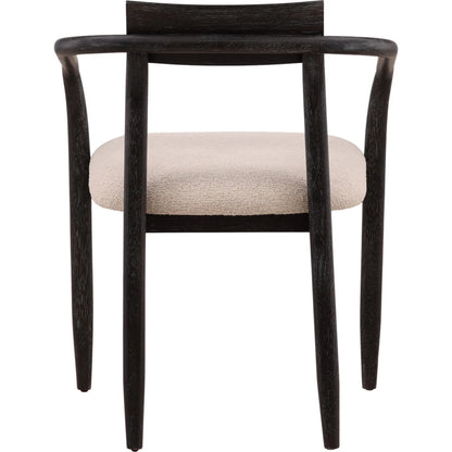 Sergio Dining Chair by Arch & Plane in everest cream, black. Made from boucle fabric, rubber wood veneer in a unique style.