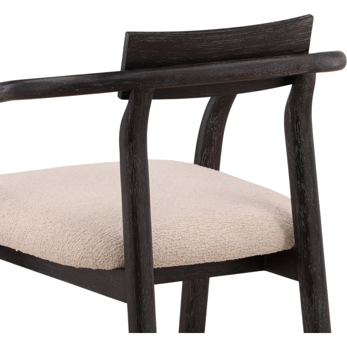 005 SI-2532826 | Closeup | Sergio Dining Chair by Arch & Plane in everest cream, black. Made from boucle fabric, rubber wood veneer in a unique style.