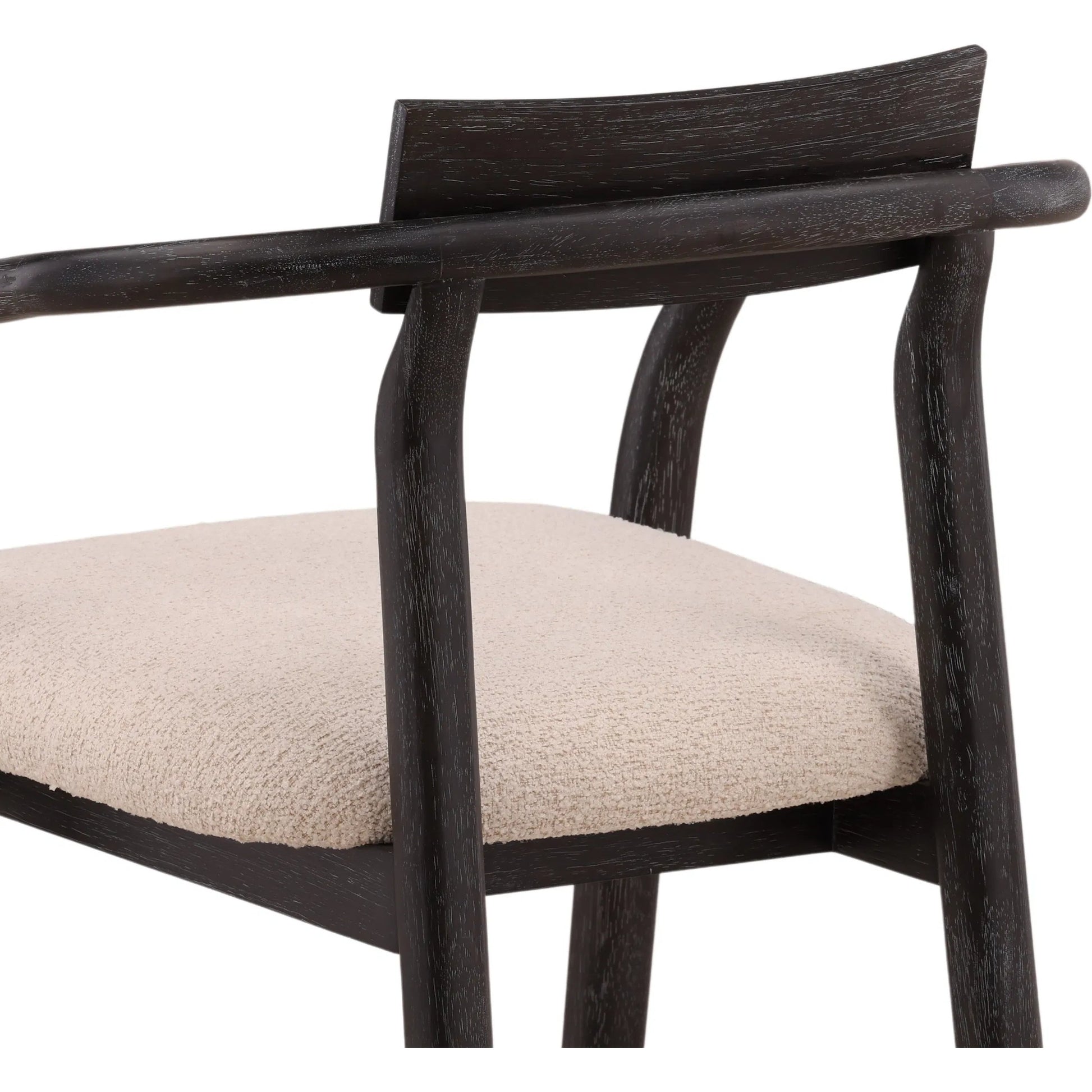 Sergio Dining Chair by Arch & Plane in everest cream, black. Made from boucle fabric, rubber wood veneer in a unique style.