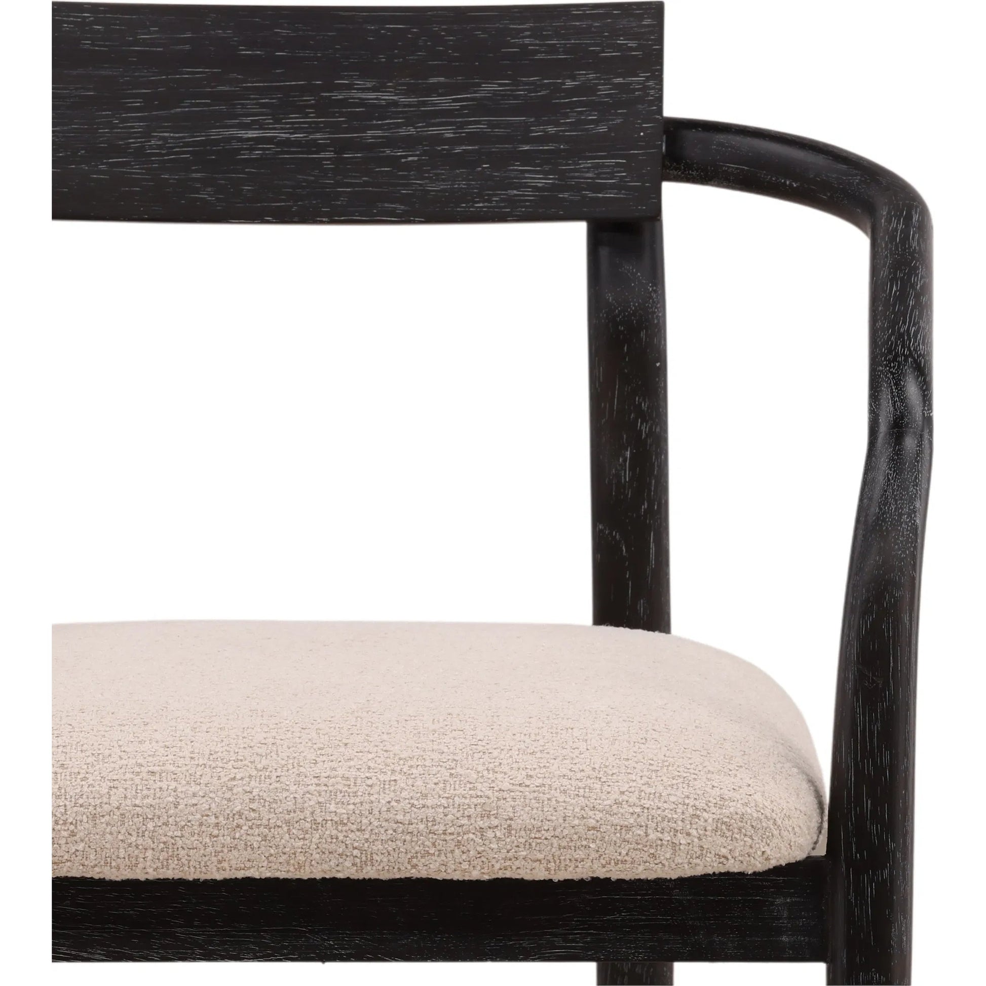 Sergio Dining Chair by Arch & Plane in everest cream, black. Made from boucle fabric, rubber wood veneer in a unique style.
