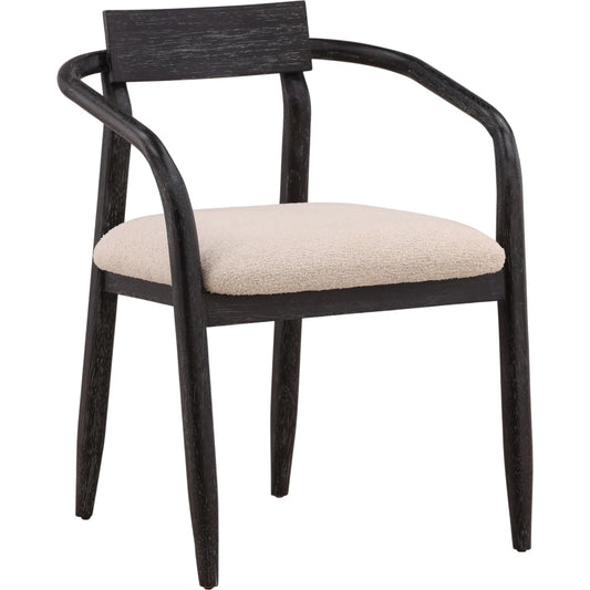 Sergio Dining Chair by Arch & Plane in everest cream, black. Made from boucle fabric, rubber wood veneer in a unique style.