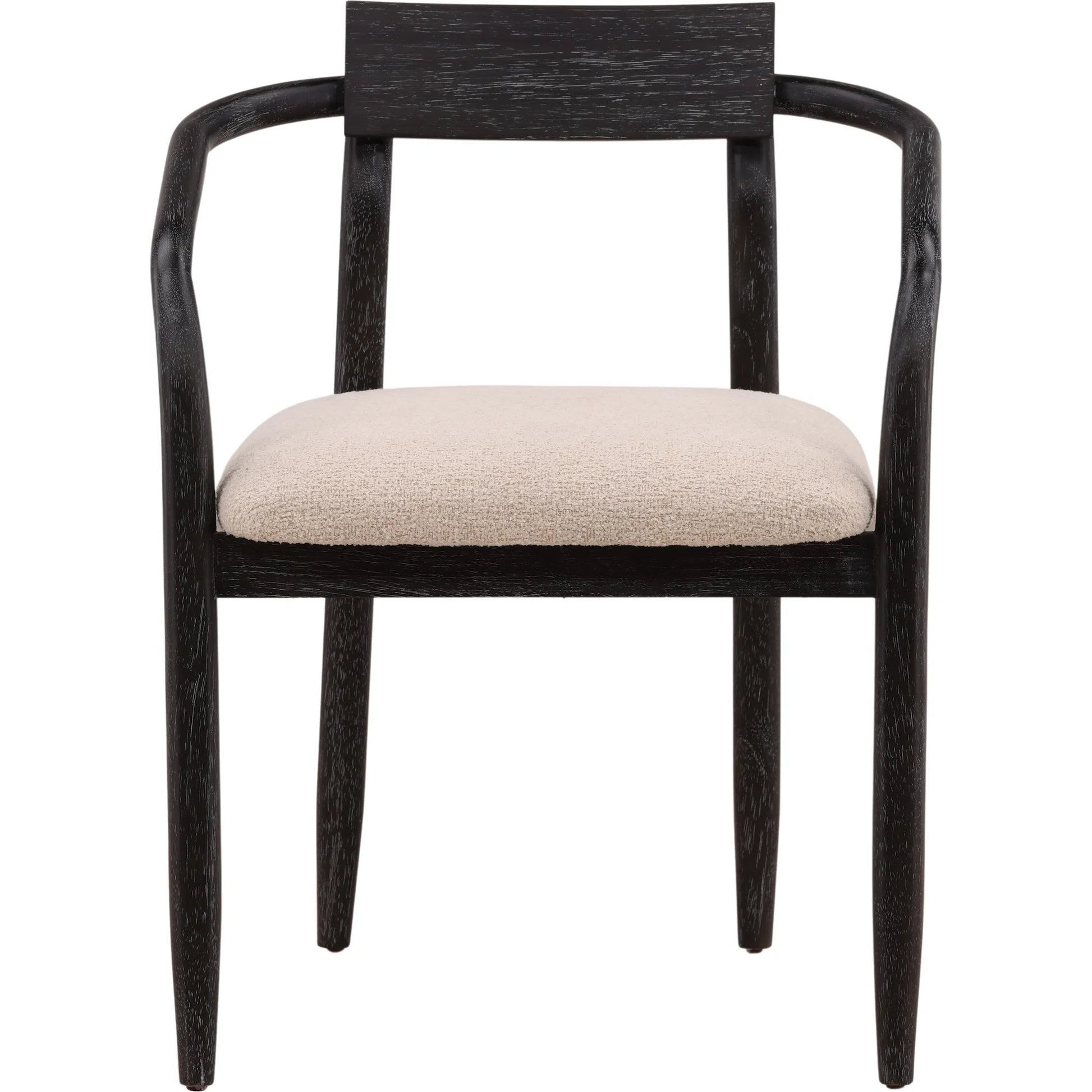 Sergio Dining Chair by Arch & Plane in everest cream, black. Made from boucle fabric, rubber wood veneer in a unique style.
