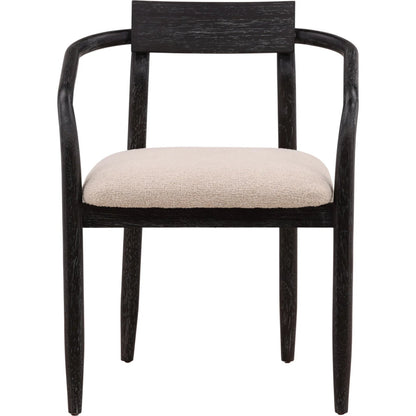 Sergio Dining Chair by Arch & Plane in everest cream, black. Made from boucle fabric, rubber wood veneer in a unique style.