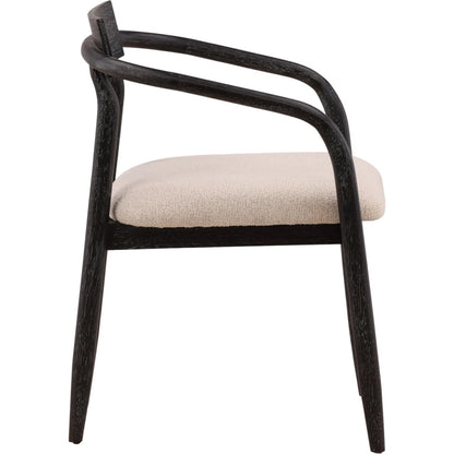 Sergio Dining Chair by Arch & Plane in everest cream, black. Made from boucle fabric, rubber wood veneer in a unique style.