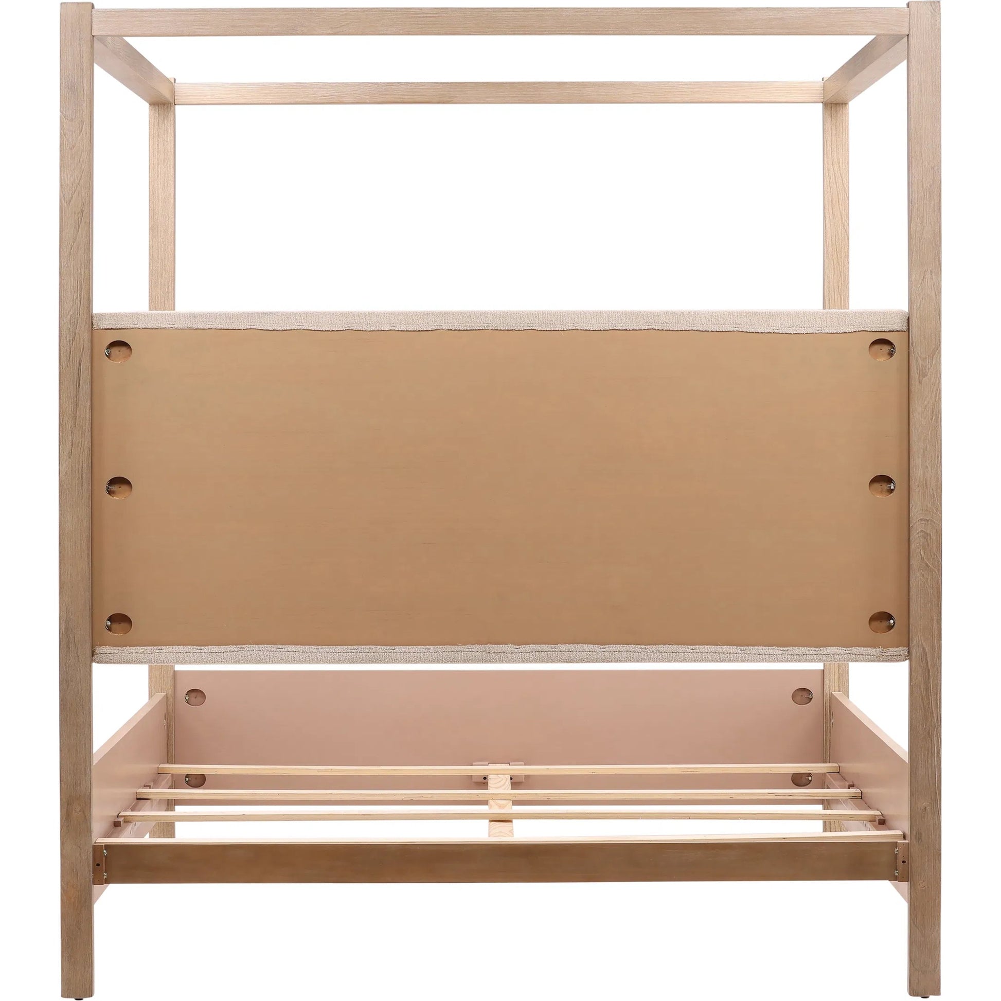 Astrid Bed by Arch & Plane in everest cream, light warm wash. Made from boucle fabric, solid pine wood, pine veneer in a transitional style.