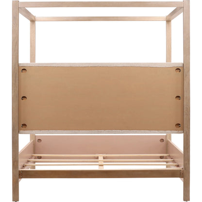 Astrid Bed by Arch & Plane in everest cream, light warm wash. Made from boucle fabric, solid pine wood, pine veneer in a transitional style.