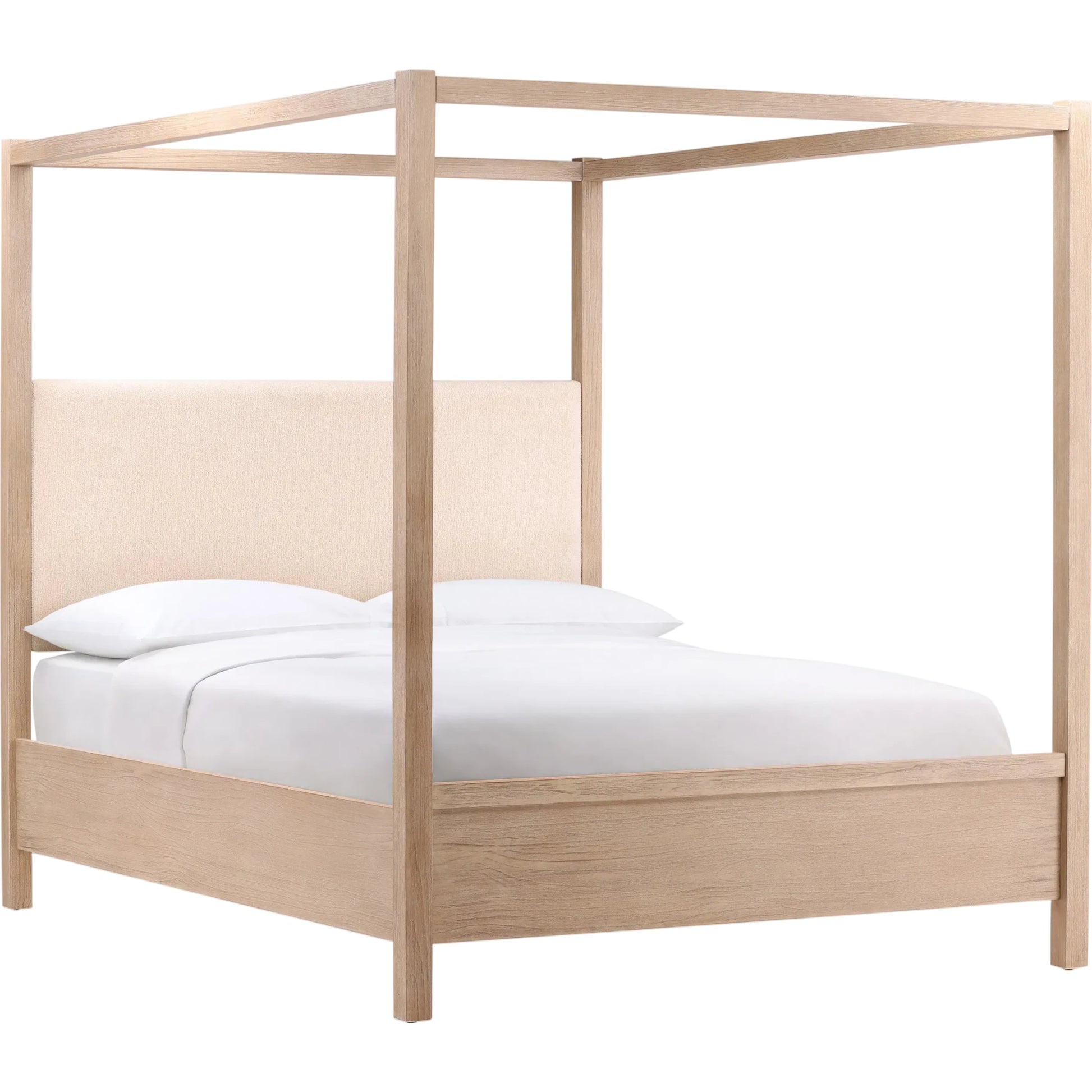 Astrid Bed by Arch & Plane in everest cream, light warm wash. Made from boucle fabric, solid pine wood, pine veneer in a transitional style.