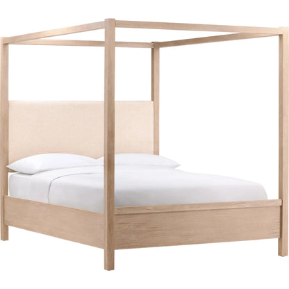 Astrid Bed by Arch & Plane in everest cream, light warm wash. Made from boucle fabric, solid pine wood, pine veneer in a transitional style.
