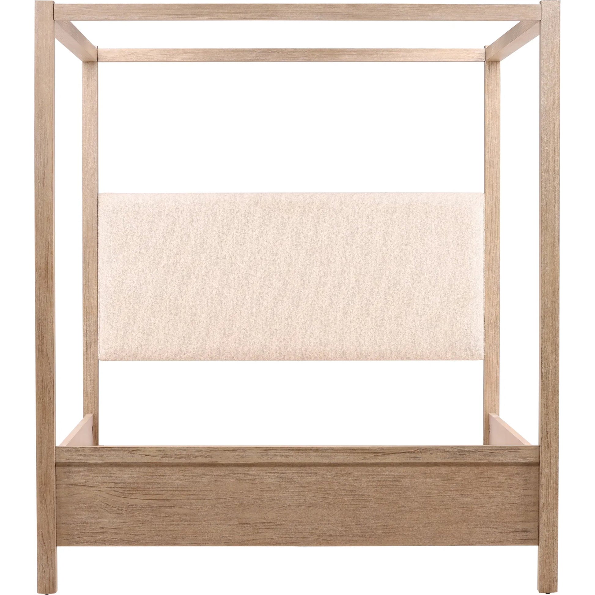 Astrid Bed by Arch & Plane in everest cream, light warm wash. Made from boucle fabric, solid pine wood, pine veneer in a transitional style.
