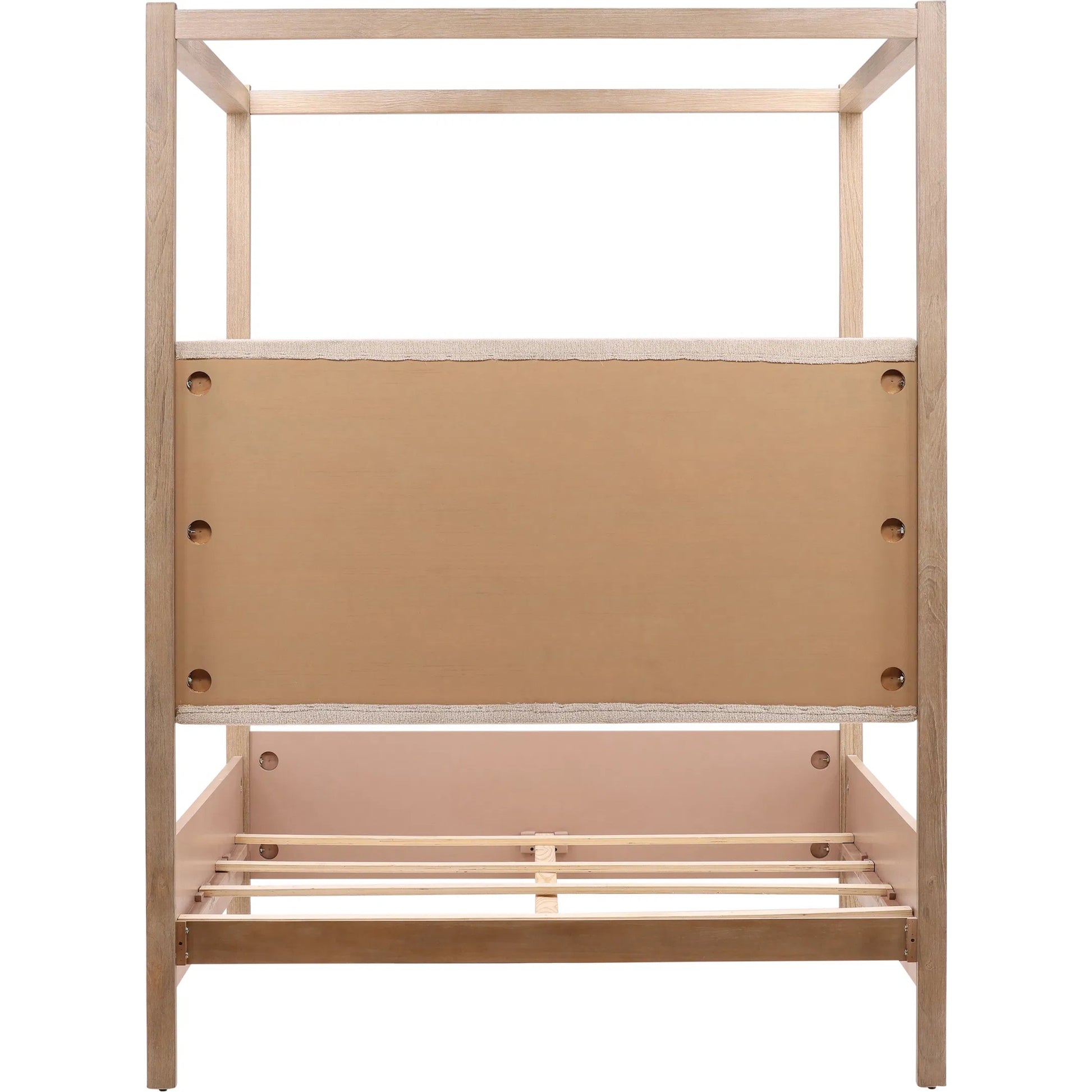 Astrid Bed by Arch & Plane in everest cream, light warm wash. Made from boucle fabric, solid pine wood, pine veneer in a transitional style.