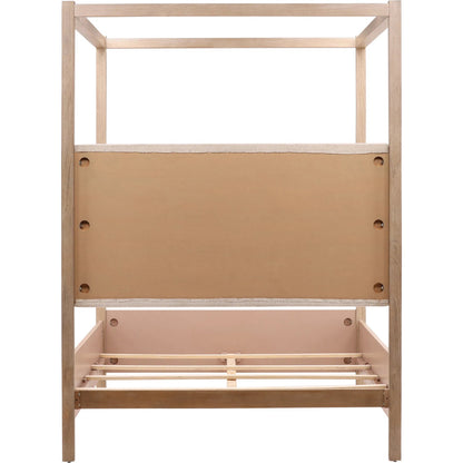 Astrid Bed by Arch & Plane in everest cream, light warm wash. Made from boucle fabric, solid pine wood, pine veneer in a transitional style.