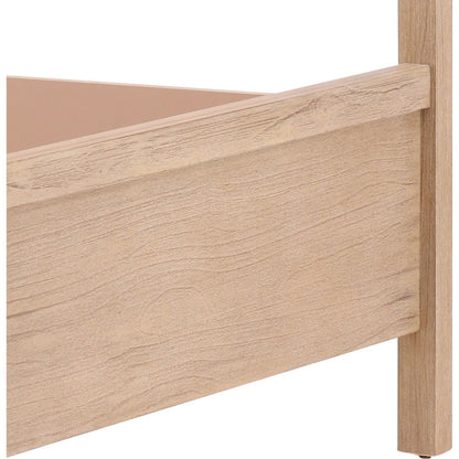 Astrid Bed by Arch & Plane in everest cream, light warm wash. Made from boucle fabric, solid pine wood, pine veneer in a transitional style.