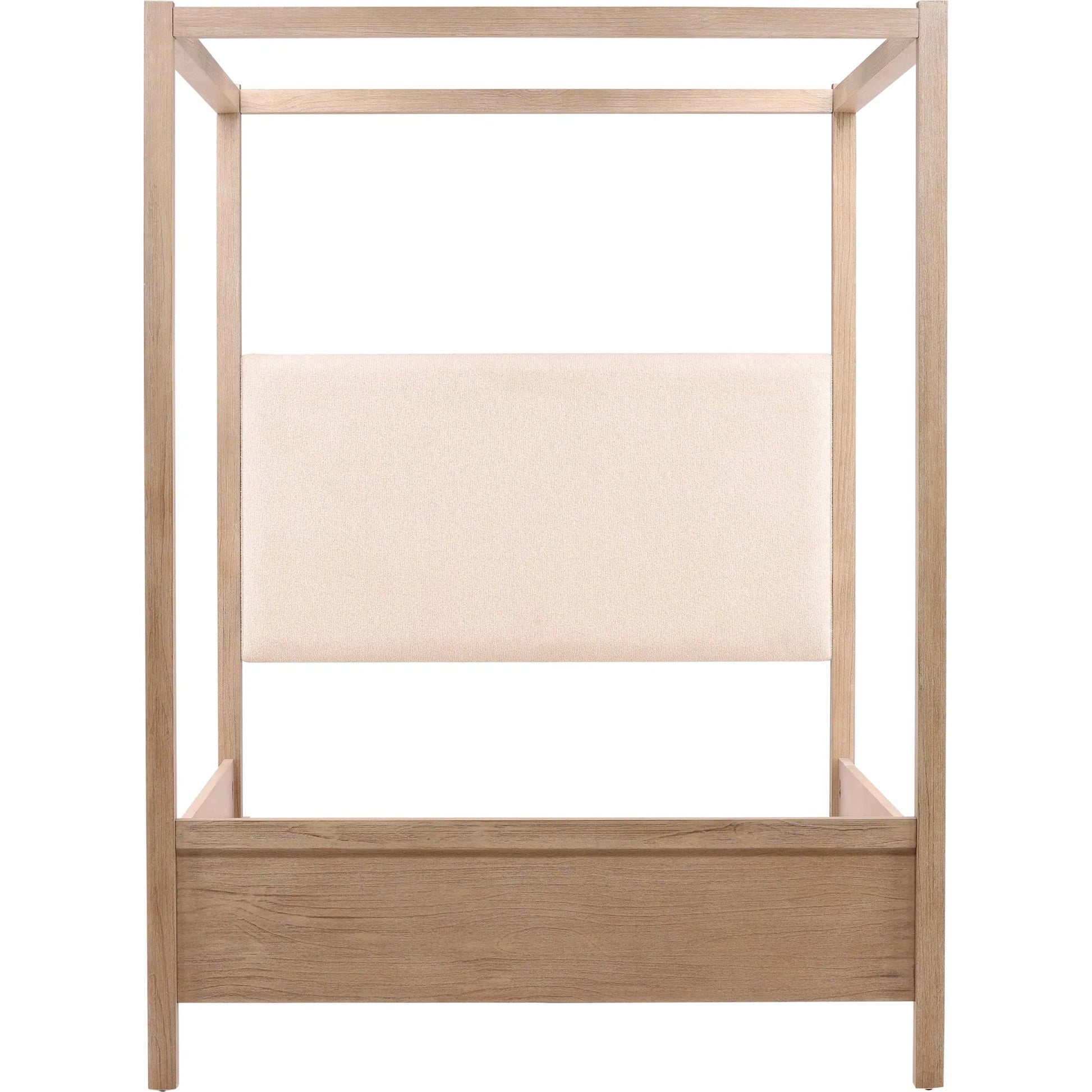 Astrid Bed by Arch & Plane in everest cream, light warm wash. Made from boucle fabric, solid pine wood, pine veneer in a transitional style.