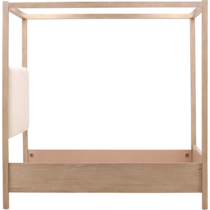 Astrid Bed by Arch & Plane in everest cream, light warm wash. Made from boucle fabric, solid pine wood, pine veneer in a transitional style.