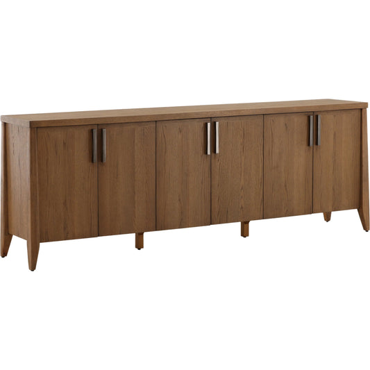 Neta Sideboard by Arch & Plane in brown. Made from rubber wood, oak veneer in a unique style.
