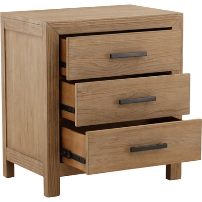 Astrid Nightstand by Arch & Plane in light warm wash. Made from pine wood in a unique style.