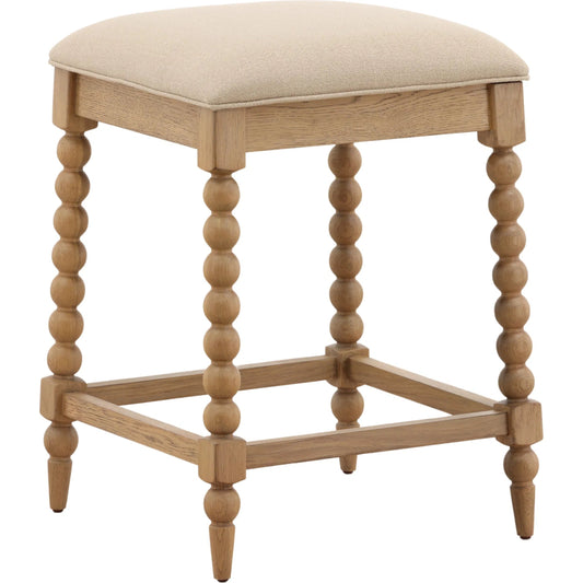 Antionette Counter Stool by Arch & Plane in beige, natural. Made from basketweave fabric, oak wood in a unique style.