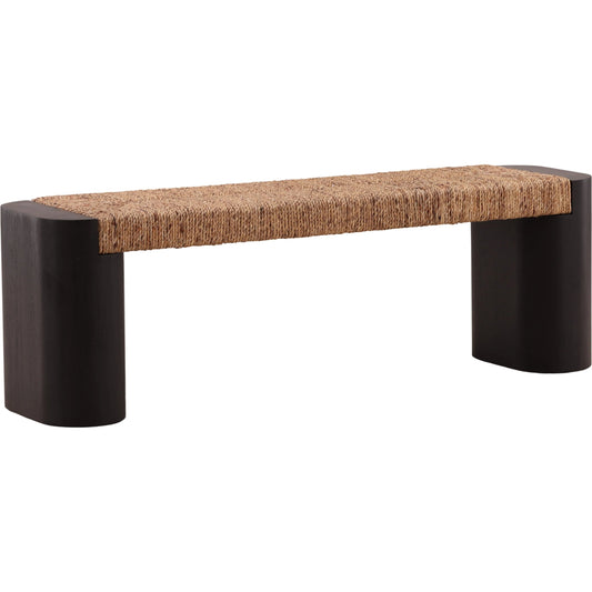 Meghann Bench by Arch & Plane in black, natural. Made from woven hyacinth rope, rubber wood in a unique style.