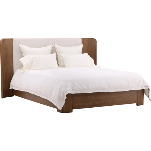 Leon Bed by Arch & Plane in cream, natural. Made from boucle fabric, oak veneer in a unique style.