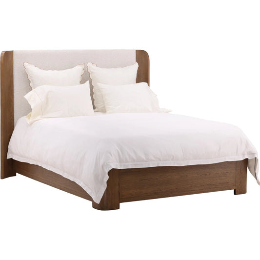 Leon Bed by Arch & Plane in cream, natural. Made from boucle fabric, oak veneer in a unique style.
