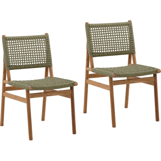 Francisca Outdoor Dining Chair (Set of 2) by Arch & Plane in green, natural. Made from twisted faux rattan, teak wood in a unique style.