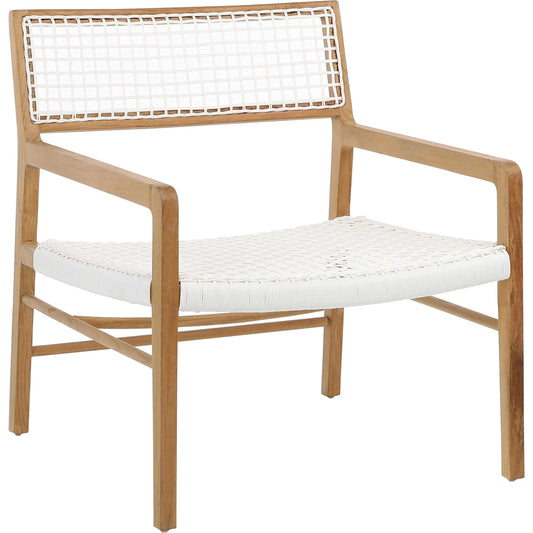 Chloe Outdoor Occasional Chair by Arch & Plane in white. Made from teak, synthetic rattan in a unique style.