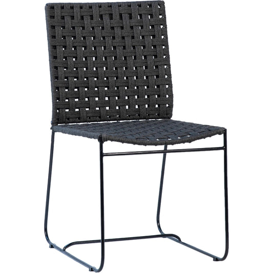 Leonard Outdoor Flat Rope Dining Chair by Arch & Plane in black and woven. Made from iron in a modern style.