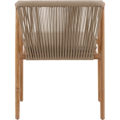 Carson Outdoor Dining Chair by Arch & Plane in beige, natural. Made from synthetic rope, olefin fabric, teak wood in a transitional style.