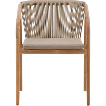 Carson Outdoor Dining Chair by Arch & Plane in beige, natural. Made from synthetic rope, olefin fabric, teak wood in a transitional style.
