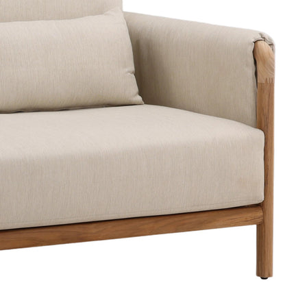 Chanel Outdoor Sofa by Arch & Plane in beige, natural. Made from outdoor basketweave fabric, teak wood in a transitional style.