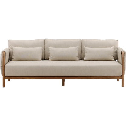 Chanel Outdoor Sofa by Arch & Plane in beige, natural. Made from outdoor basketweave fabric, teak wood in a transitional style.